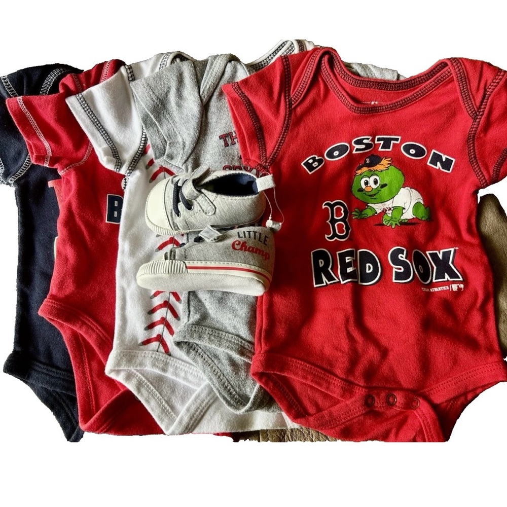 Boston Red Sox Baby Bundle - 4 Onesies + Shoes, Size 0-3 Months